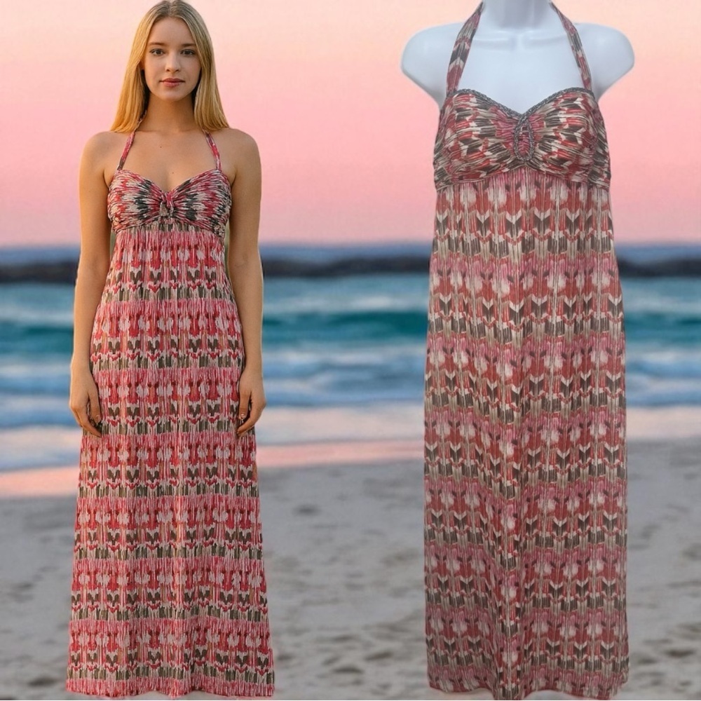 2b‎ Bebe Y2K Shimmer Sparkle Halter Maxi Dress Mermaid Fairy Whimsical Size L